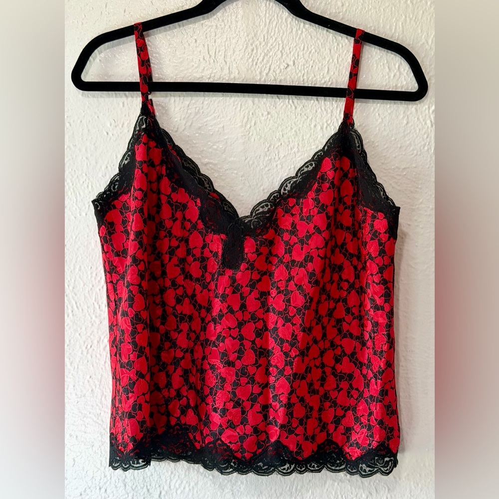Victoria's Secret Red and Black Floral Lace Cami and Matching Shorts.